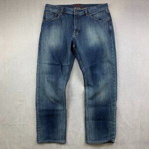 Robert Graham Mens Pants 36x29 Blue Denim Jeans Straight Leg Faded Medium Wash